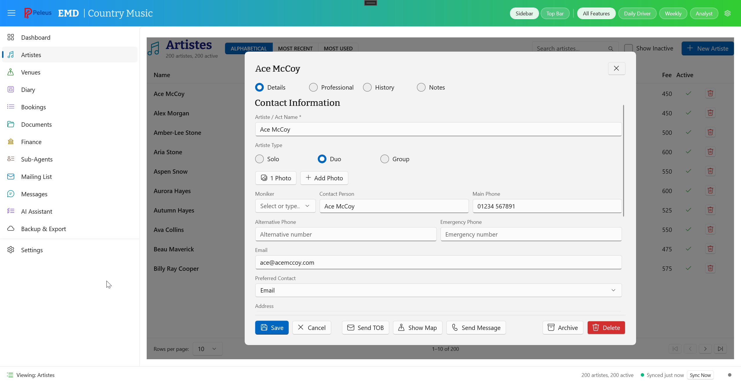 Artiste & Venue Database